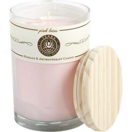 PINK LOTUS by MASSAGE & AROMATHERAPY SOY CANDLE 12 OZ TUMBLER. AN ENCHANTING & RELAXING BLEND WITH ROSE QUARTZ GEMSTONE. BURNS APPROX. 30+ HOURS