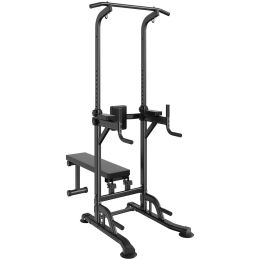 VEVOR Power Tower with Bench, 10-Level Height Adjustable Pull Up Bar Stand Dip Station & Detachable Bench