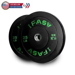 Olympic Weight Plates, Rubber Bumper Plates, 2 Inch Steel Insert 25lb Bundle Options Available for Home Gym Strength Training, Weightlifting