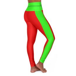 High Waisted Yoga Leggings, Red And Neon Green Beating Heart Sports Pants