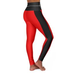 High Waisted Yoga Leggings, Red And Black White Bordered Beating Heart Sports Pants