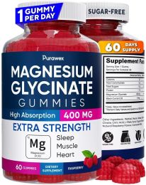 Magnesium Glycinate Gummies 400mg High Absorption Magnesium Supplement for Adults and Kids Sugar Free Gelatin Free Vegan Friendly Non GMO 60 Days Supp