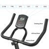 Indoor Cycling Bike Trainer with Comfortable Seat Cushion, Exercise Bike with Belt Drive System and LCD Monitor for Home Workout RT