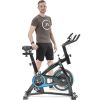 Indoor Cycling Bike Trainer with Comfortable Seat Cushion, Exercise Bike with Belt Drive System and LCD Monitor for Home Workout RT