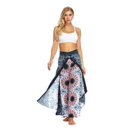 Digital Printed Yoga Wide Leg Pants (Color: Blue, size: XS)