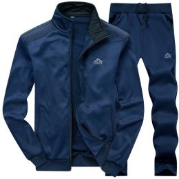 Men's 2 Pieces Full Zip Tracksuits Sport Suits Casual Outfits Jacket & Pants Fitness Tracksuit Set (Color: Navy, size: XL)