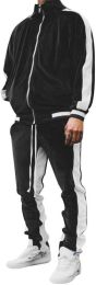 Men's 2 Pieces Full Zip Tracksuits Golden Velvet Sport Suits Casual Outfits Jacket & Pants Fitness Tracksuit Set (Color: Black, size: L)