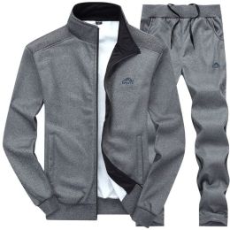 Men's 2 Pieces Full Zip Tracksuits Sport Suits Casual Outfits Jacket & Pants Fitness Tracksuit Set (Color: Dark Gray, size: M)