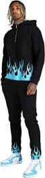 Men's Floral Men's 2 Pieces Tracksuits Running Jogging Athletic Casual Outfits Flame Suit Fitness Tracksuit Set (Color: Blue, size: XL)