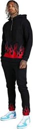 Men's Floral Men's 2 Pieces Tracksuits Running Jogging Athletic Casual Outfits Flame Suit Fitness Tracksuit Set (Color: Red, size: XL)