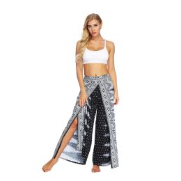 Digital Printed Yoga Wide Leg Pants (Color: Black, size: XL)