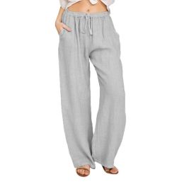 Women's Cotton Linen Pants Drawstring Yoga Trousers 7 Colors (Color: Gray, size: 2XL)