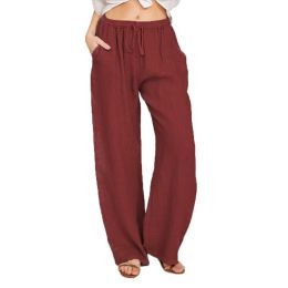 Women's Cotton Linen Pants Drawstring Yoga Trousers 7 Colors (Color: Red, size: XL)