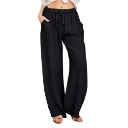 Women's Cotton Linen Pants Drawstring Yoga Trousers 7 Colors (Color: Black, size: S)