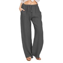 Women's Cotton Linen Pants Drawstring Yoga Trousers 7 Colors (Color: Dark, size: 2XL)