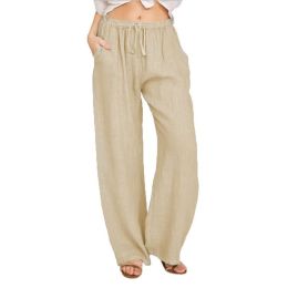 Women's Cotton Linen Pants Drawstring Yoga Trousers 7 Colors (Color: brown, size: S)