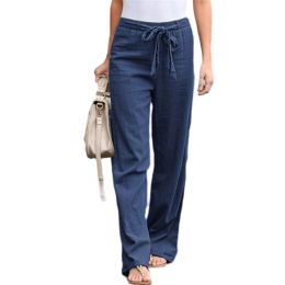 Women Casual Yoga Pants Loose Linen Trousers (Color: Blue, size: S)