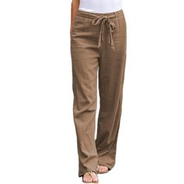 Women Casual Yoga Pants Loose Linen Trousers (Color: brown, size: S)