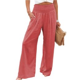 Women Cotton Linen Pants Casual Yoga Wide Leg Trousers (Color: Red, size: S)