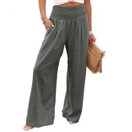 Women Cotton Linen Pants Casual Yoga Wide Leg Trousers (Color: Gray, size: M)