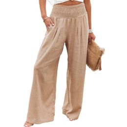 Women Cotton Linen Pants Casual Yoga Wide Leg Trousers (Color: brown, size: S)