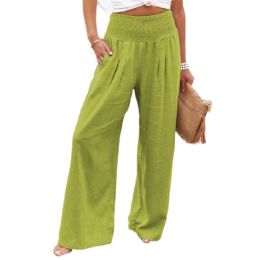 Women Cotton Linen Pants Casual Yoga Wide Leg Trousers (Color: Green, size: L)