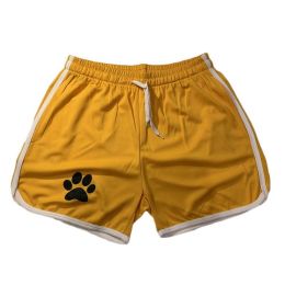 Men Gym Fitness Shorts Bodybuilding sports Jogging shorts Male 2022 Summer Cool Breathable Mesh casual men Shorts Sweatpants (Color: Yellow white, size: L)