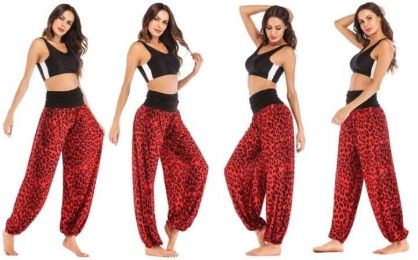 Women Casual Pants Smocked Waist Harem Hippie Boho Yoga Palazzo Casual Pants (Color: Red, size: S)