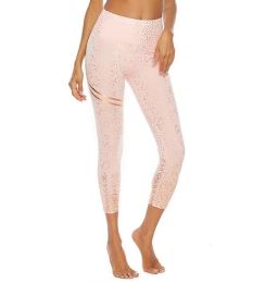 Women Fahsion Hot Stamping Leggings Stretch Tight Yoga Pants (Color: Pink, size: L)