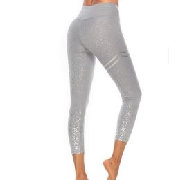 Women Fahsion Hot Stamping Leggings Stretch Tight Yoga Pants (Color: Gray, size: L)