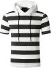 Men's New Muscle T-Shirt Gym Hooded Sports Short Sleeve Striped Slim T-Shirt