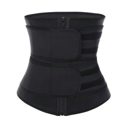 Workout Waist Trainers for Women Sweat Waist Trimmers Weight Loss Body Shaper (Color: Double belt Black, size: M)