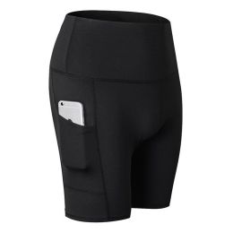 Women's Shorts Yoga Workout Running Compression Exercise Shorts Side Pockets (Color: Black, size: XL)