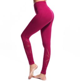 Leggings High Waist Hips Tight Stretch Openwork Quick Dry Fitness Yoga Pants Slim (Color: Red, size: L)