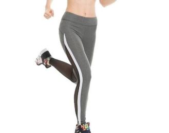 Women's High Waisted Leggings & Mesh Sport Yoga Leggings for Causal (Color: Gray, size: M)