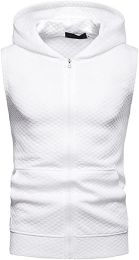 Men's Casual Hoodie Tank Tops Sleeveless Shirts Gym Workout with Pockets Gym Muscle Sleeveless T-Shirts (Specification: White-L)