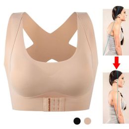 Women Bra Posture Corrector Bralette Front Closure Bras Fitness Vest Push Up Bra Female Brassiere Underwear Cross Back Tank Tops (Color: Beige, size: XXL)