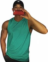 Men's A-Shirt Tank Sleeveless Shirt Men's Gym Tank Shirt Quick Dry Cool Shirt Casual Vest for Men (Color: Green3, size: L)