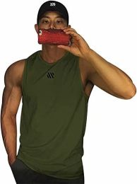 Men's A-Shirt Tank Sleeveless Shirt Men's Gym Tank Shirt Quick Dry Cool Shirt Casual Vest for Men (Color: Dark green, size: XL)