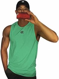 Men's A-Shirt Tank Sleeveless Shirt Men's Gym Tank Shirt Quick Dry Cool Shirt Casual Vest for Men (Color: Green2, size: L)