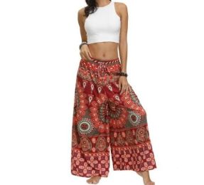 Women's Yoga Pants Rayon Print Smocked Waist Boho Harem Pants (Color: Q01, size: L)