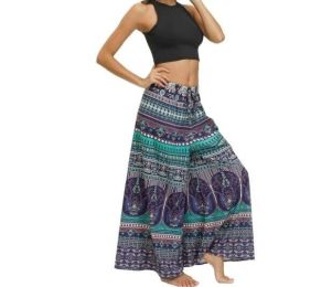 Women's Yoga Pants Rayon Print Smocked Waist Boho Harem Pants (Color: Q02, size: L)