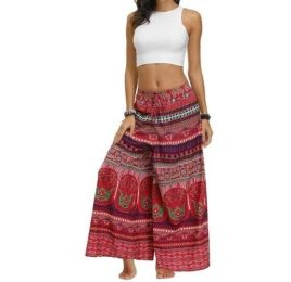 Women's Yoga Pants Rayon Print Smocked Waist Boho Harem Pants (Color: Q03, size: M)