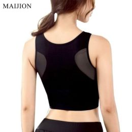 Women Breathable Mesh Sports Bras Shockproof Padded Athletic Gym Running Bra Solid Seamless Fitness Yoga Sport Tops Vest (Color: Black, size: XS)