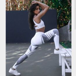 Digital printing high waist casual yoga print leggings (Color: White, size: M)