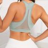 Green Solid Color Breathable Mesh Stitching Tank Top, Sports Yoga Fitness Bra