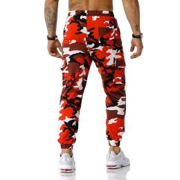 Man Pants Patchwork Camouflage Jogging Pants Outdoor Sports Fitness Sweatpants (Color: Red, size: 32)