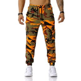 Man Pants Patchwork Camouflage Jogging Pants Outdoor Sports Fitness Sweatpants (Color: orange, size: 36)