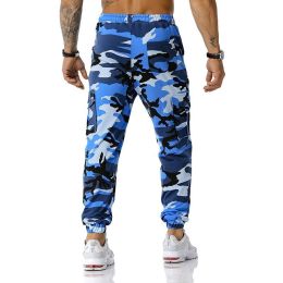 Man Pants Patchwork Camouflage Jogging Pants Outdoor Sports Fitness Sweatpants (Color: Blue, size: 32)