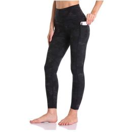 Women's High Waisted Yoga Pants 7/8 Length Leggings with Pockets (Color: Camouflage black, size: X-Large)